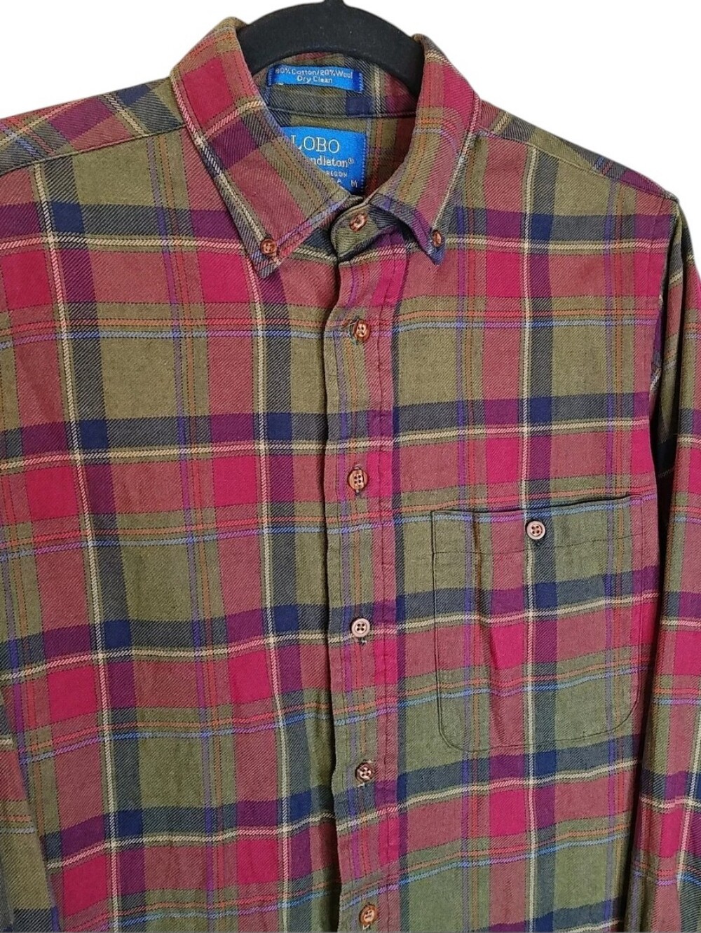 Pendleton Lobo Wool Flannel Shirt Men M Green Tartan Plaid Button Down Vtg USA